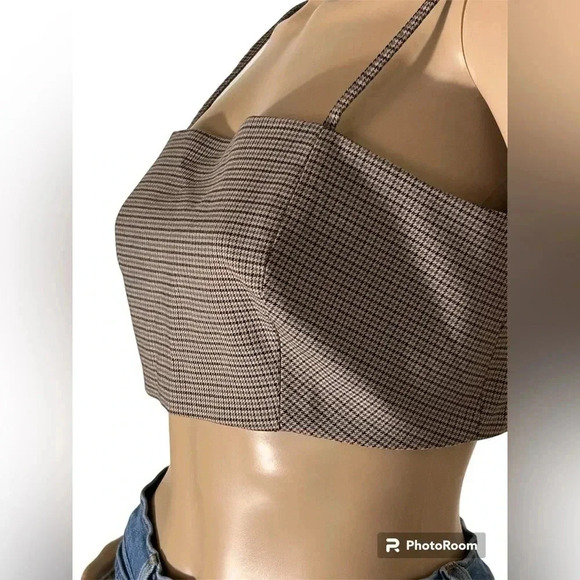 House Of Harlow 1960 Houndstooth Bralette Top With Smocked Back Adjustable Strap - Picture 2 of 6